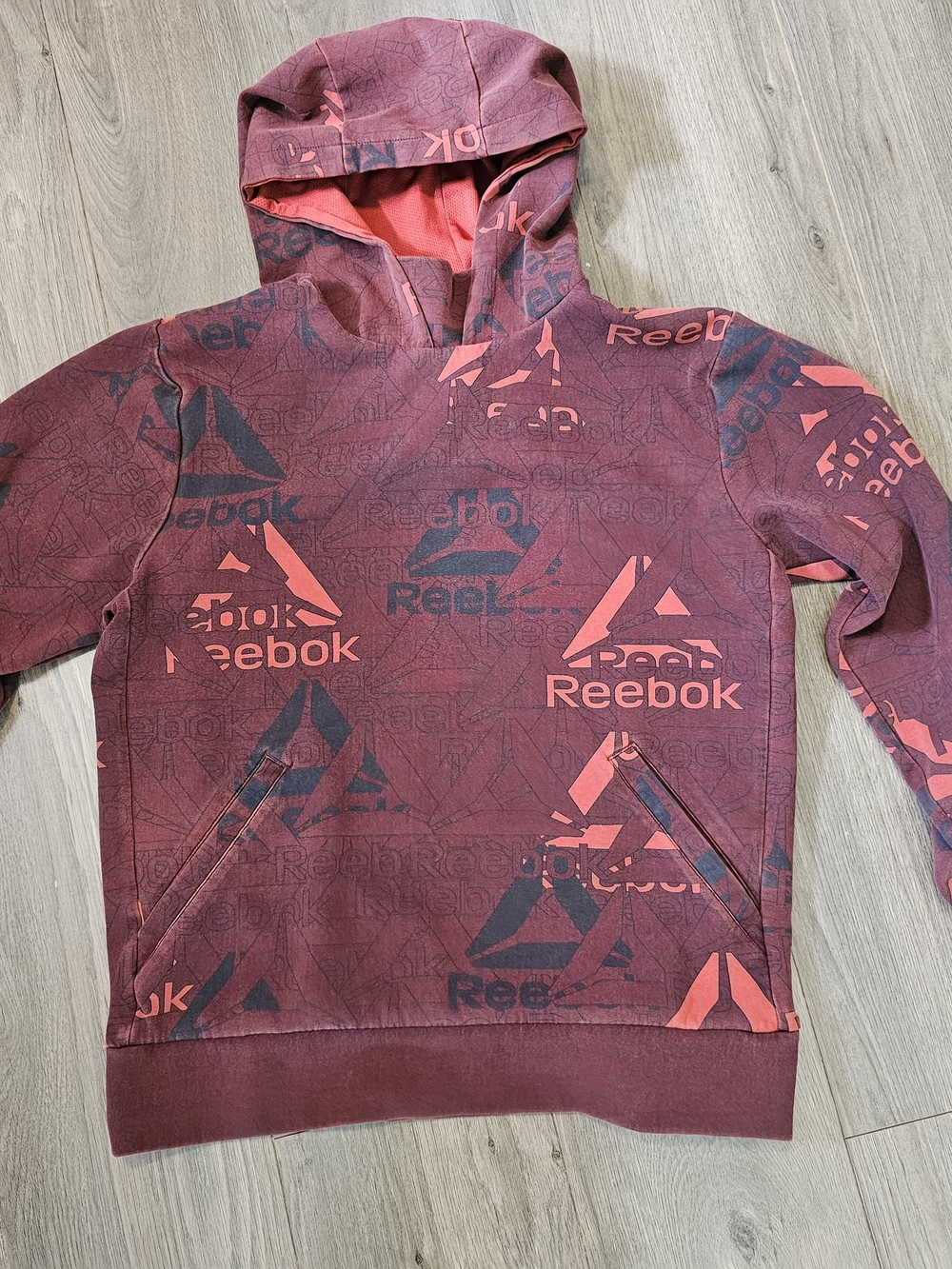 Reebok Men's Maroon & Orangd Logo Pullover Hoodie- Size Small